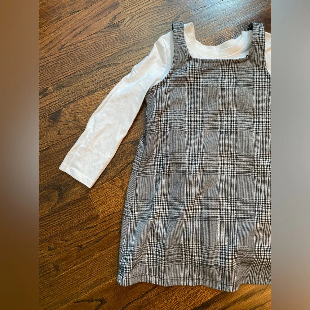Plaid Pinafore Dress with White Long Sleeve Top mix match toddler girl 4T school